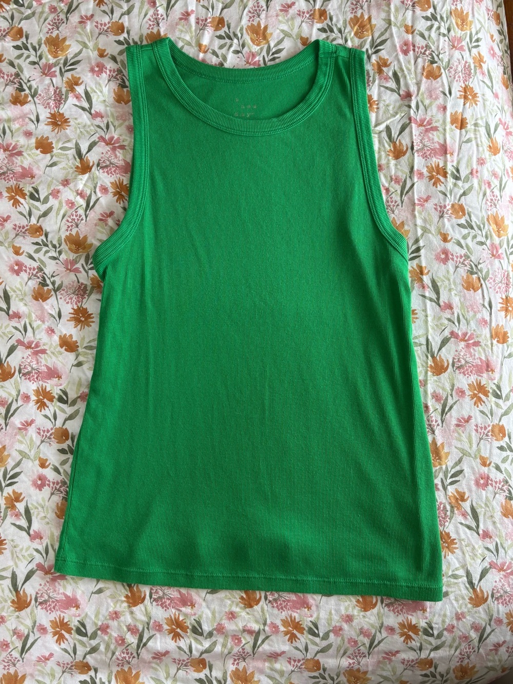 A New Day Green Ribbed Casual Tank Top Size XL Summer Basic Hiking Outdoors